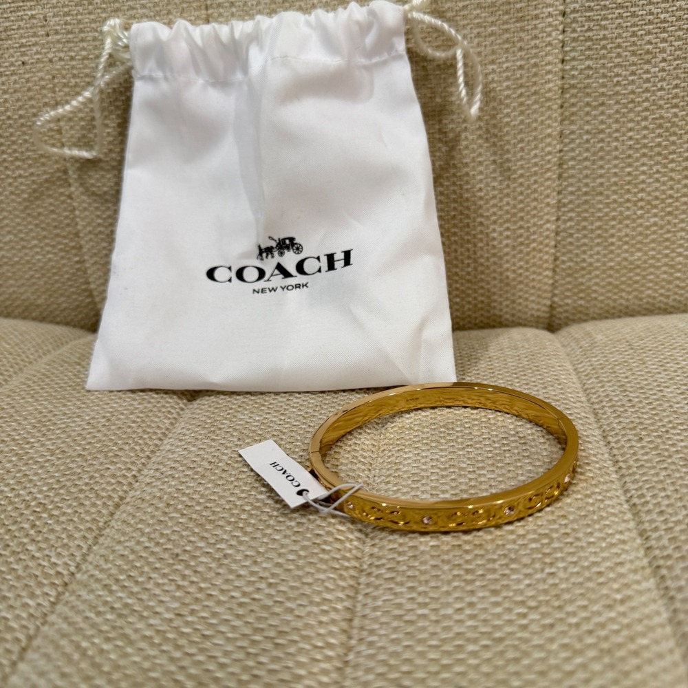 NEW Coach Signature Bangle Bracelet Women Logo Crystal Hinge Accessory